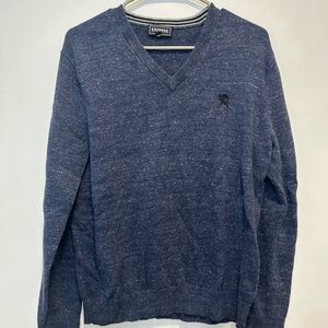 Express Men's Heathered Navy V-Neck Sweater